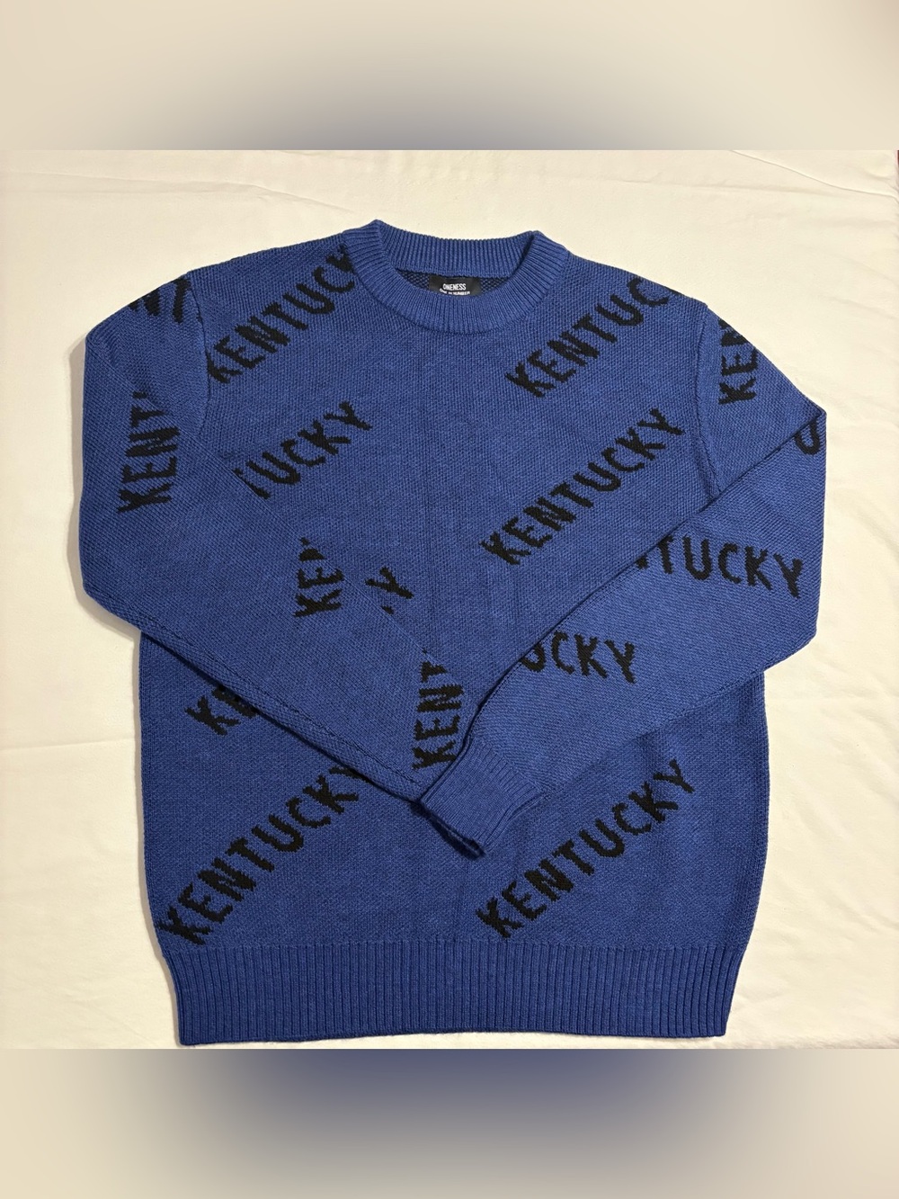 Oneness Boutique Stapleton Sweater Kentucky Blue All Over Print 100% Wool